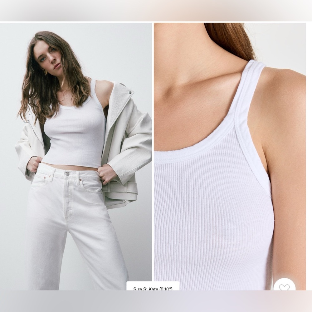 NWT/NIB Re/Done x Hanes Cropped Ribbed Tank in Optic White, Size XS.